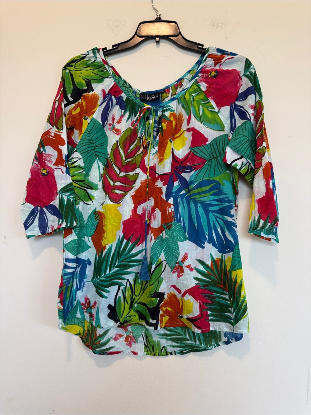KikiSol Women's Tropical Floral Tie-Neck Tunic - Multicolor